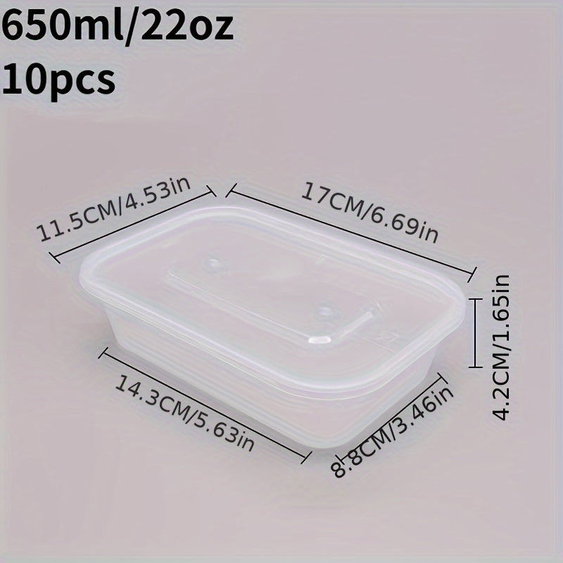 Set of 10 Reusable 22oz Plastic Meal Prep Containers with Locking Lids