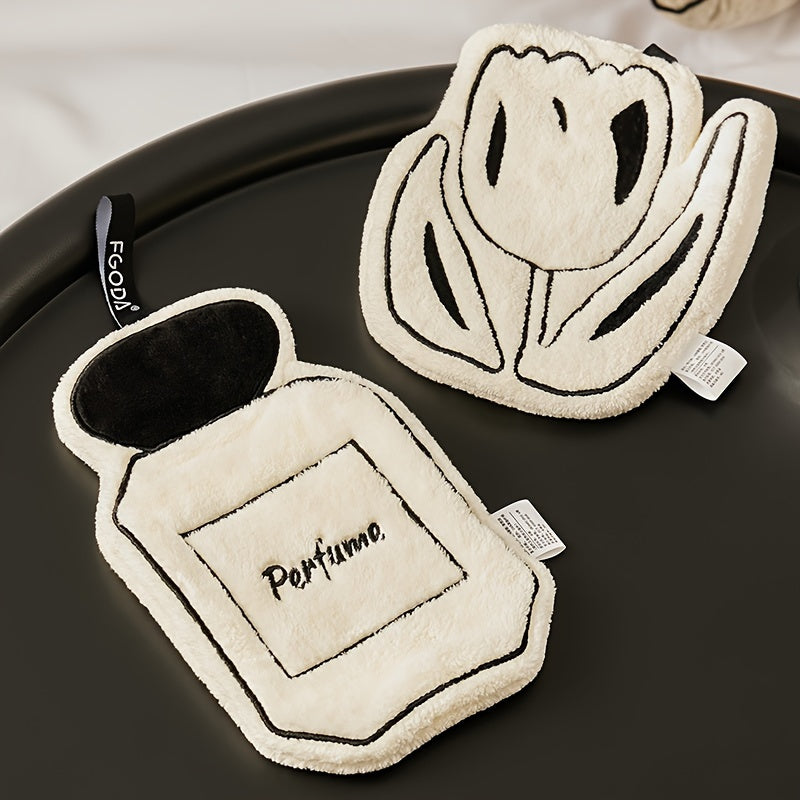 Yumshoq, tez quriydigan kameliya qo'l sochiq, parfyum shishasi dizayni bilan, oshxona va hammom uchun super singdiruvchi mikrofiber materialidan tayyorlangan.