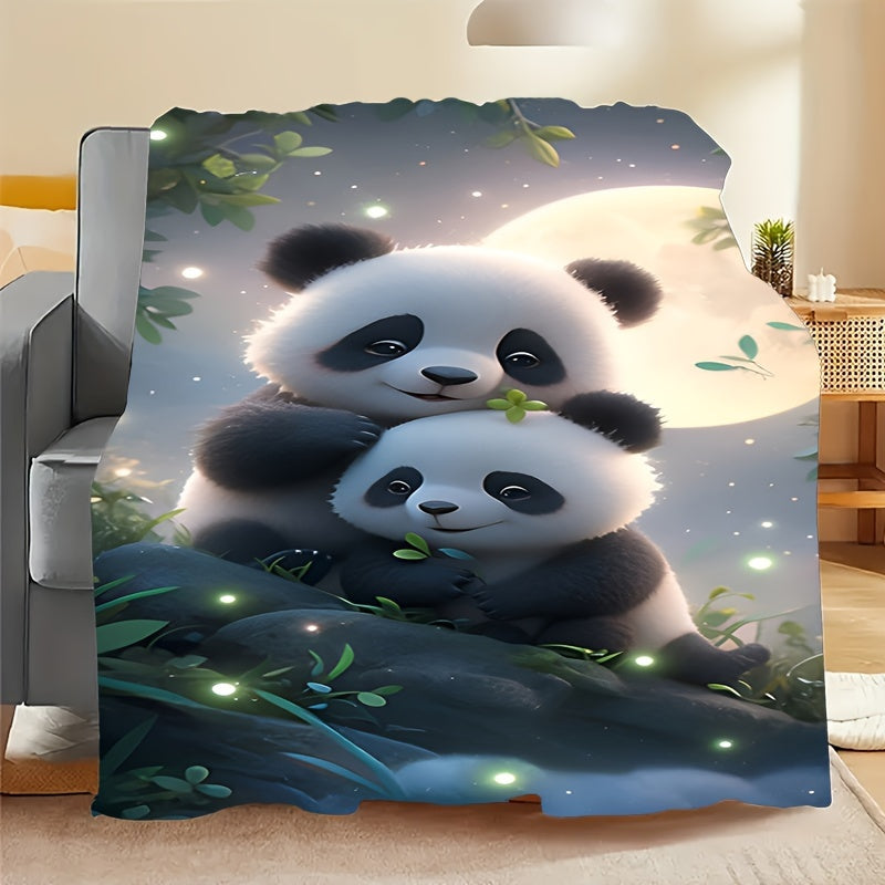 Cozy Flannel Blanket with Panda Print for Sofa Bed Outdoor Camping All Seasons