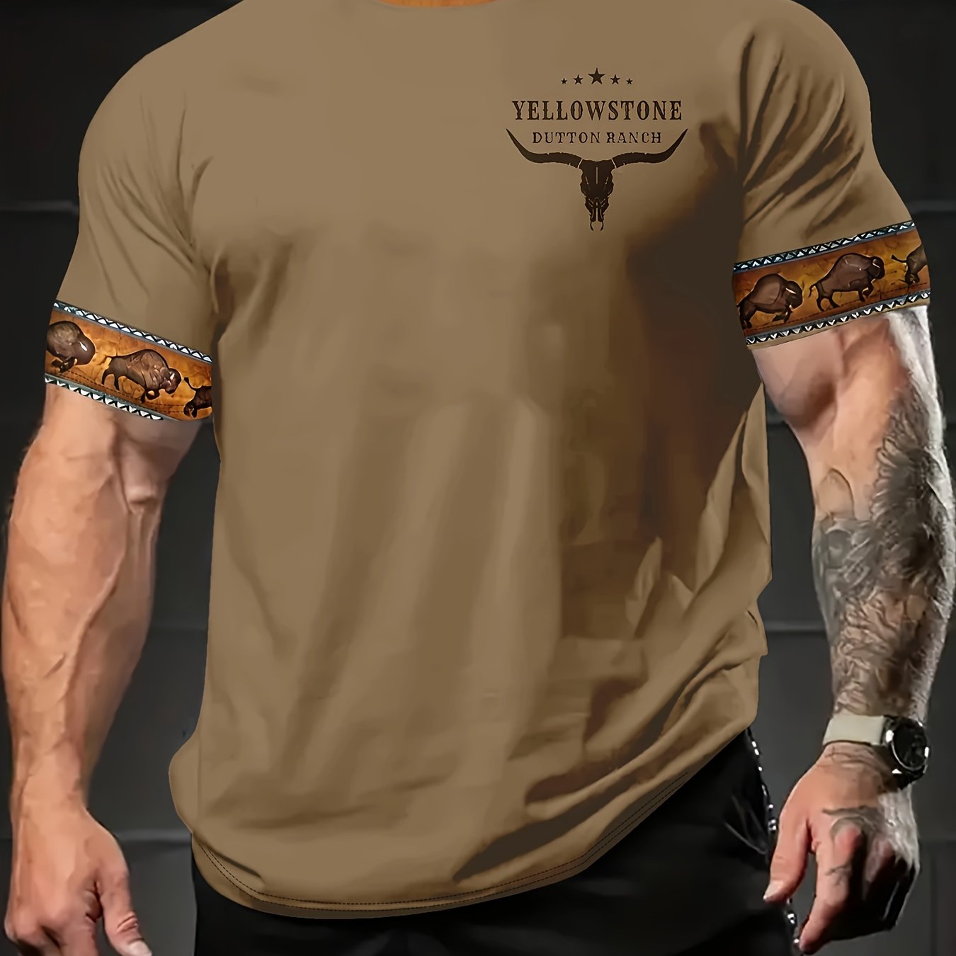 Camiseta de manga corta de cuello redondo casual para hombre con impresión digital, 100% poliéster, ajuste regular para todas las estaciones