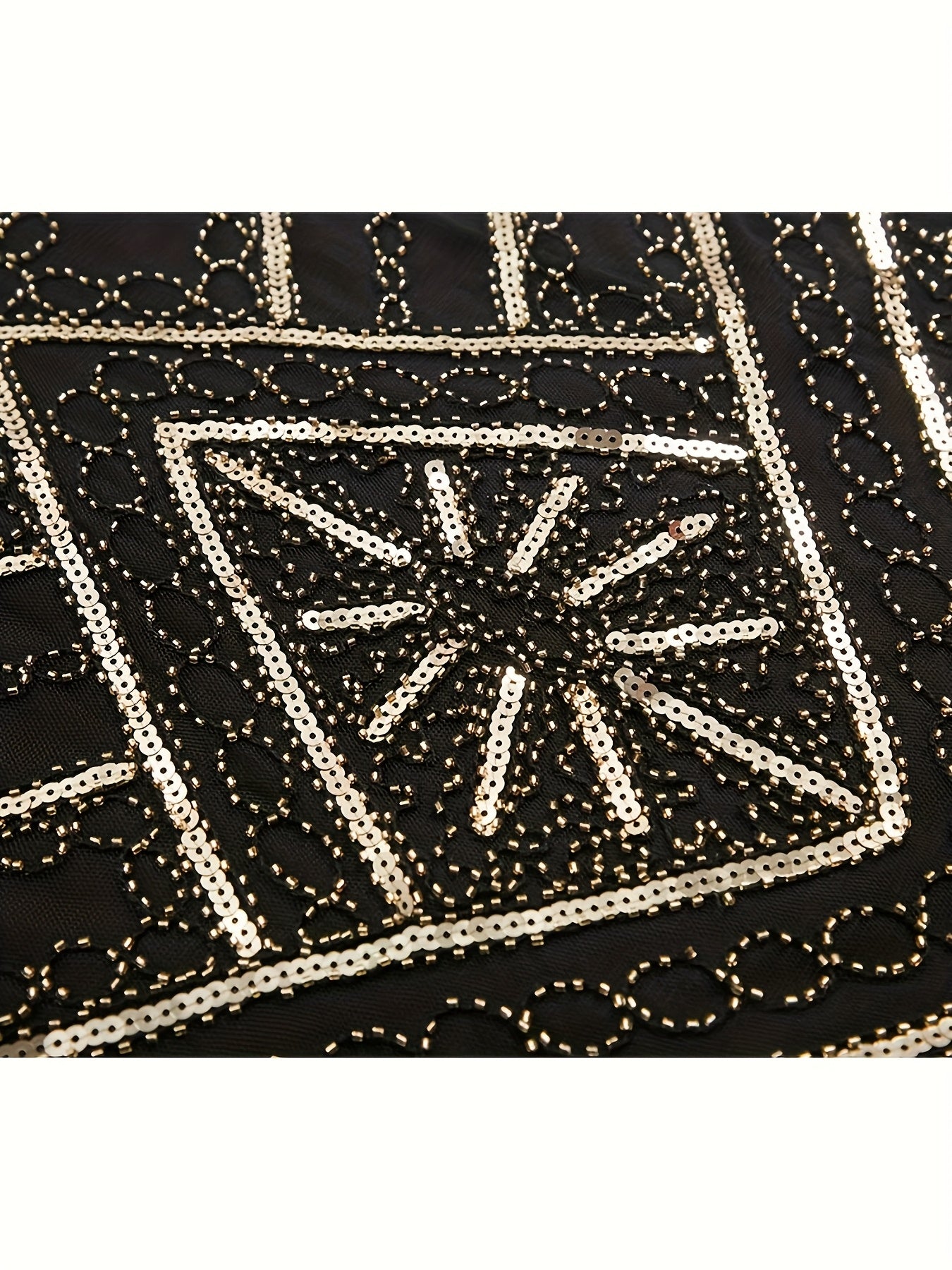 Women's Beaded V-Neck Sleeveless Wedding Dress Black Geometric Embroidery