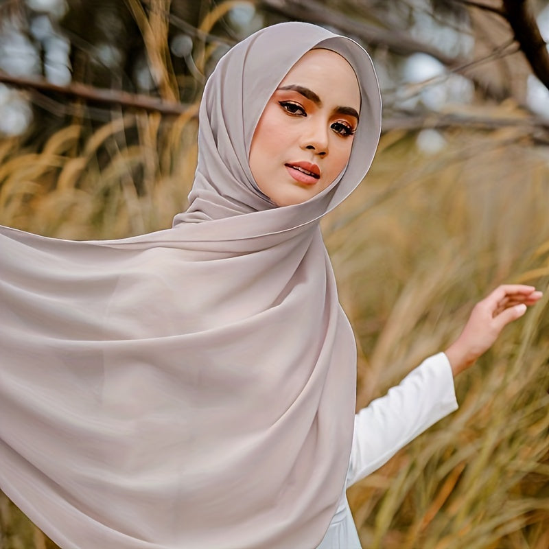 Solid Color Chiffon Hijab Lightweight Stylish Scarf for Women Eid Celebration
