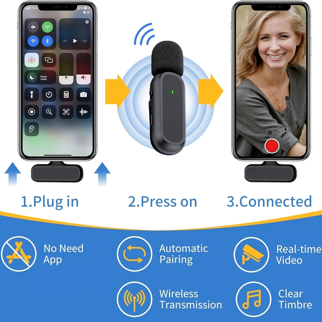 Wireless Tie Microphones Set for Android iPhone iPad with Charging Case Noise Cancelling Clip-On for Vlogging Recording and Live Streaming