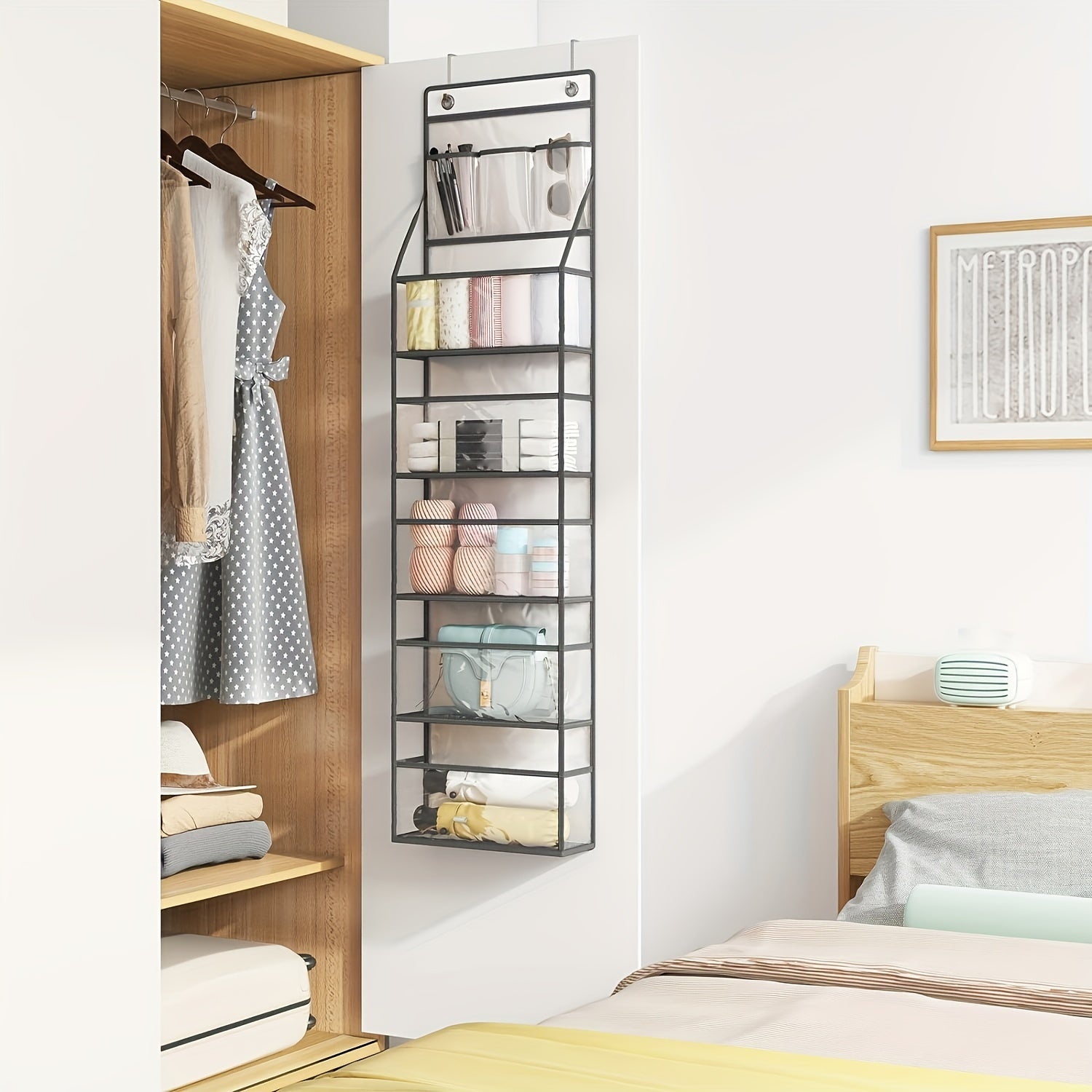 Hanging Organizer with 6 Tiers Transparent Pockets Foldable Fabric for Bedroom Bathroom Kitchen RV