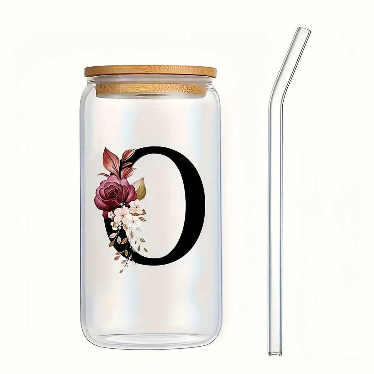 16oz Frosted Glass Cup with Bamboo Lid for Outdoor Camping