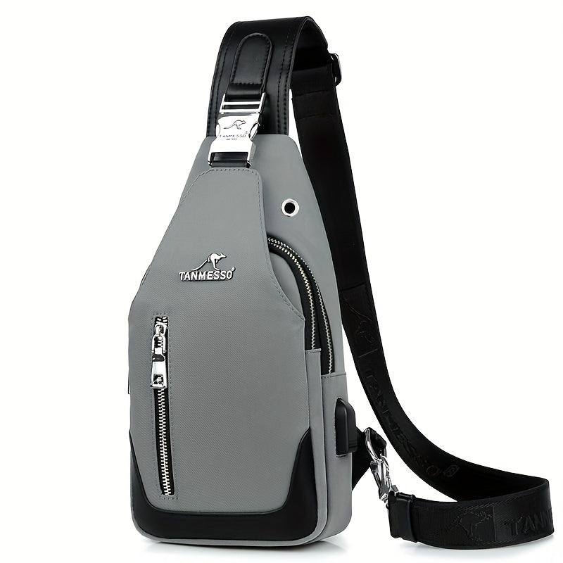 TANMESSO Erkaklar uchun Qora Ko'k Rangdagi Bir Necha Bo'limli Anti-O'g'irlik Oksford Ko'krak Sumkasi, Moslashtiriladigan Tasmali va Tasodifiy Chiqishlar uchun USB Porti