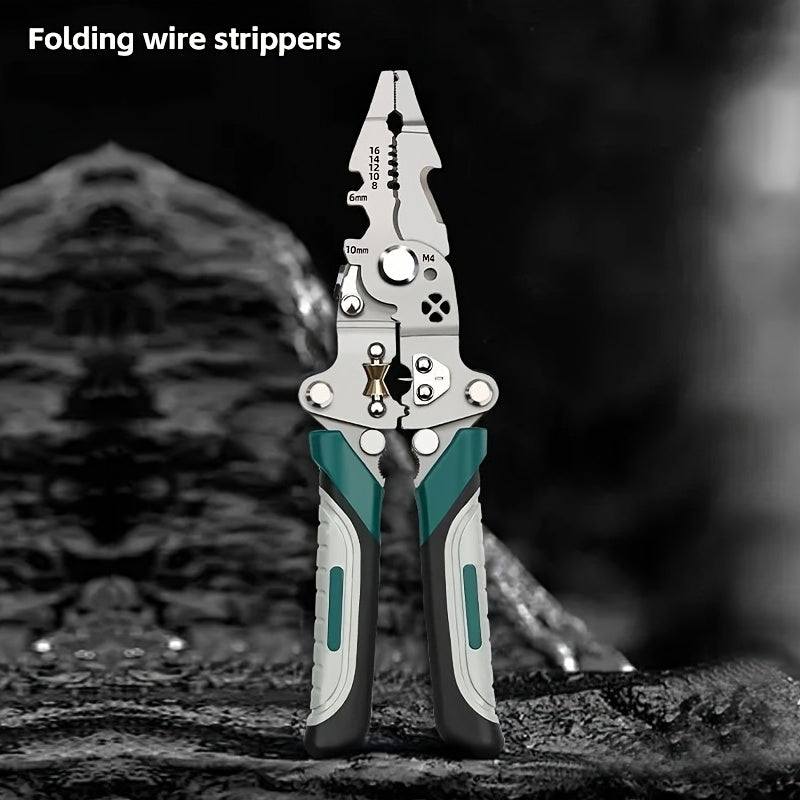 Multi-Tool Pliers for Electricians with Wire Strippers Cutters and Crimper Green Gray Handles
