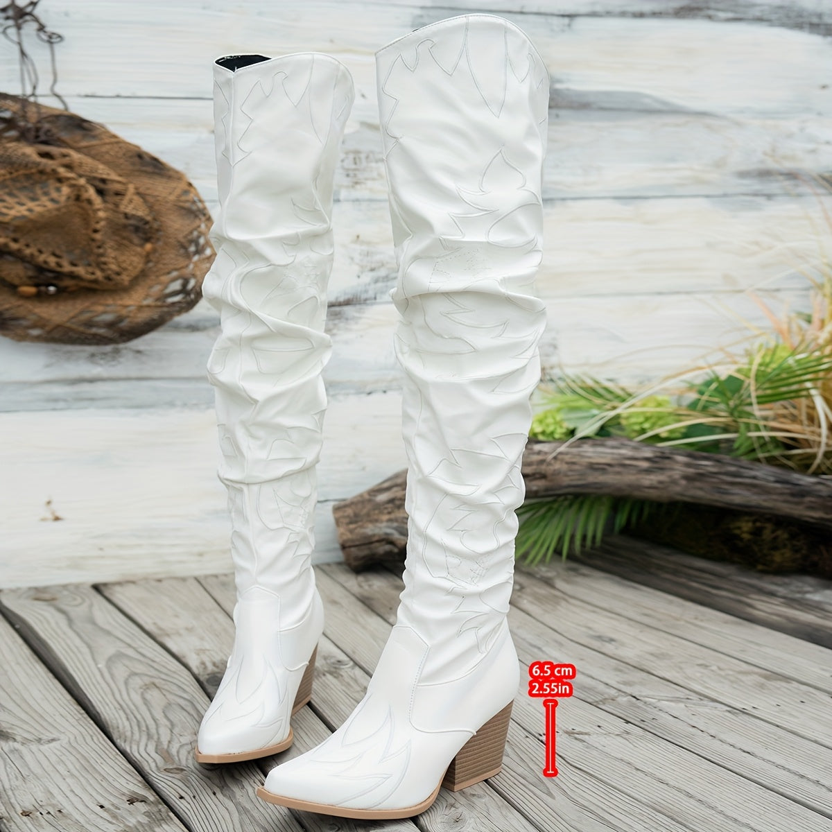 Women's Faux Leather Over-the-Knee Boots with Chunky Heel and Platform