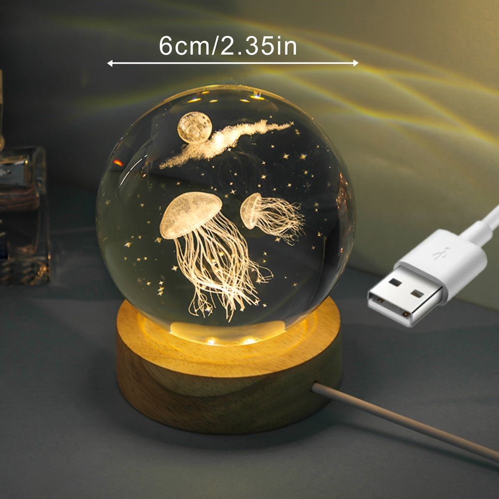 3D Jellyfish Crystal Ball Night Light LED Desk Lamp Creative Gift for Girlfriend Wife Classmate