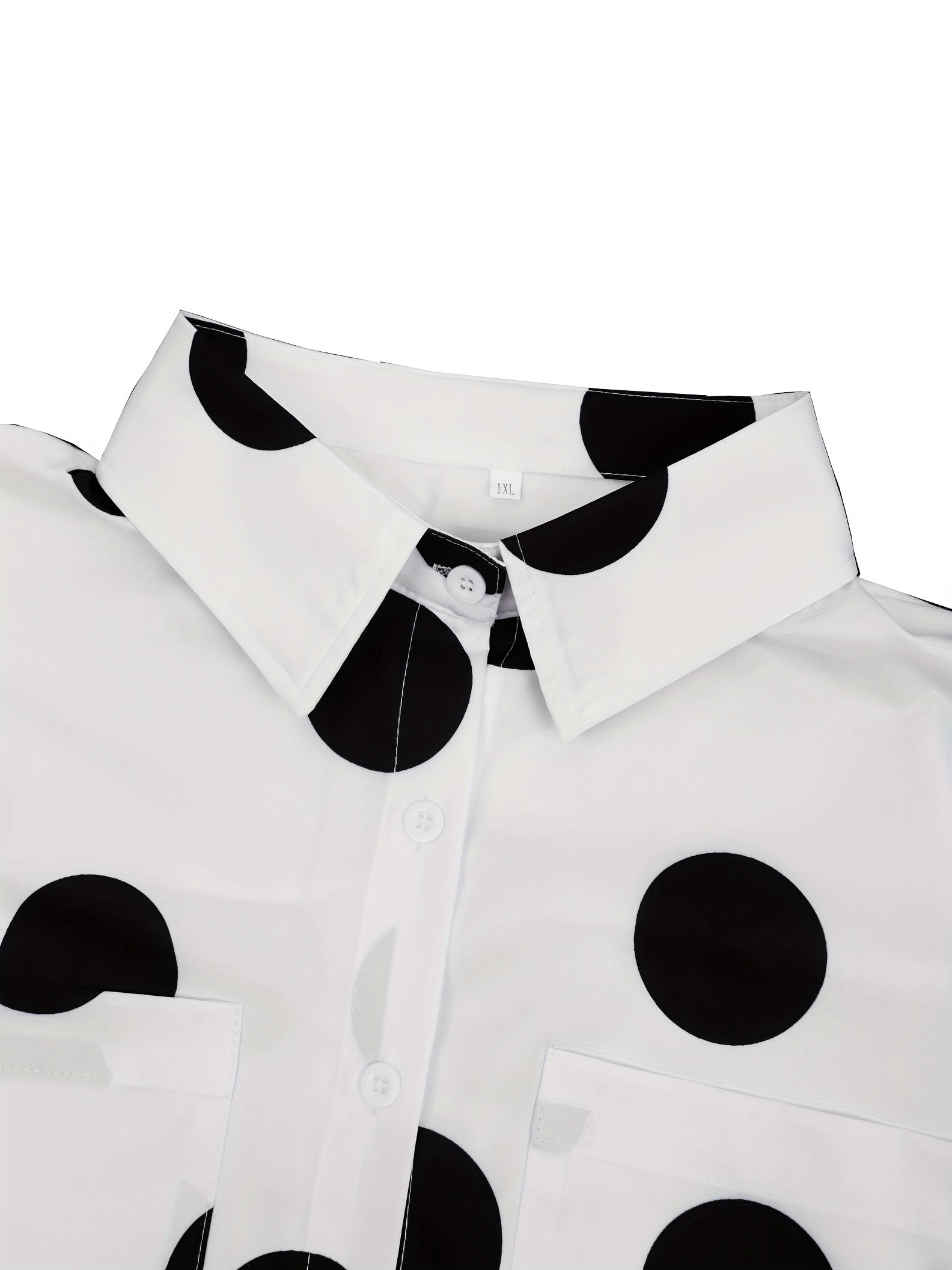 Women's Pink Polka Dot Long Sleeve Shirt with Lapel Collar and Side Slit in Polyester Blend