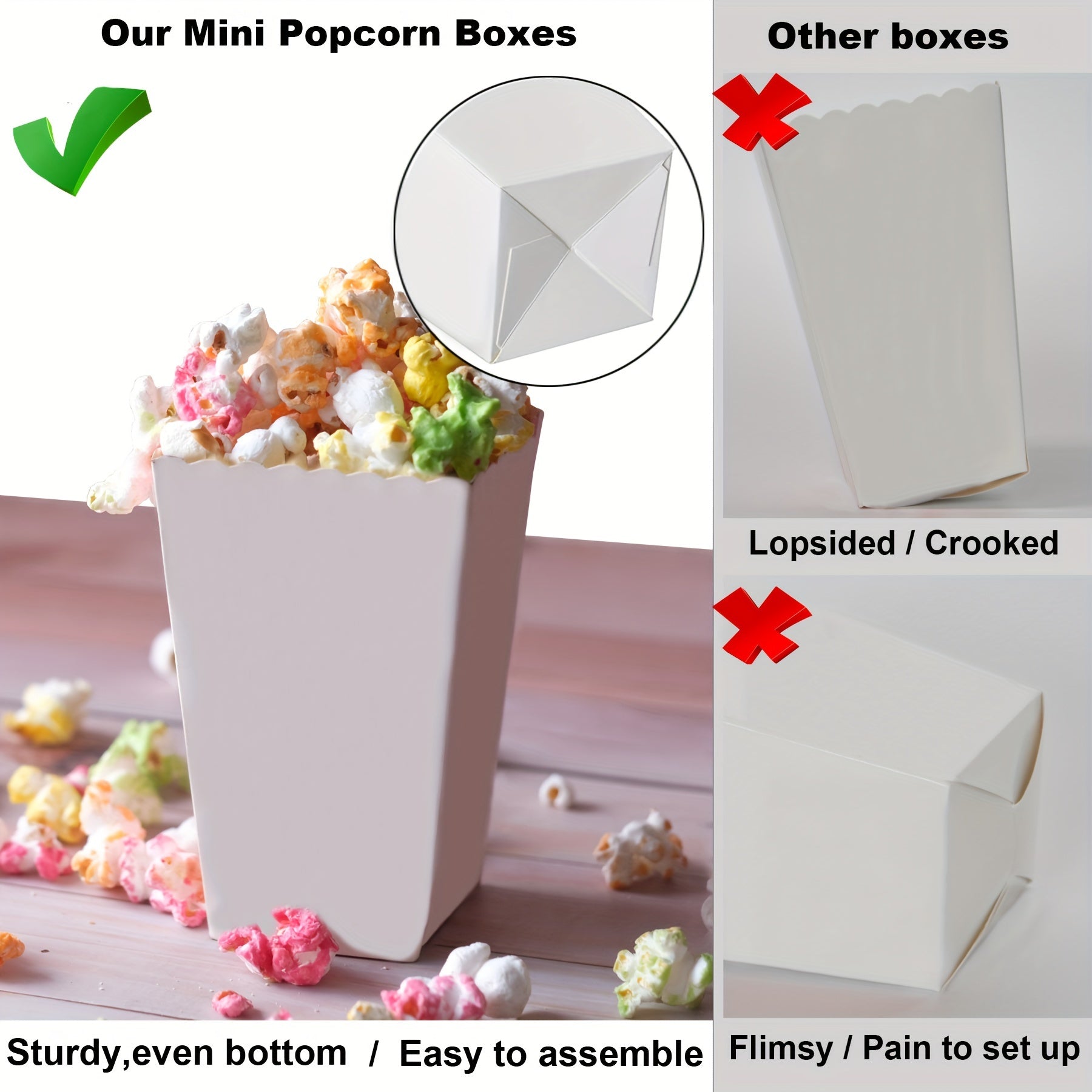 Mini White Popcorn Boxes Set of 48 for Weddings Parties and Movie Snacks