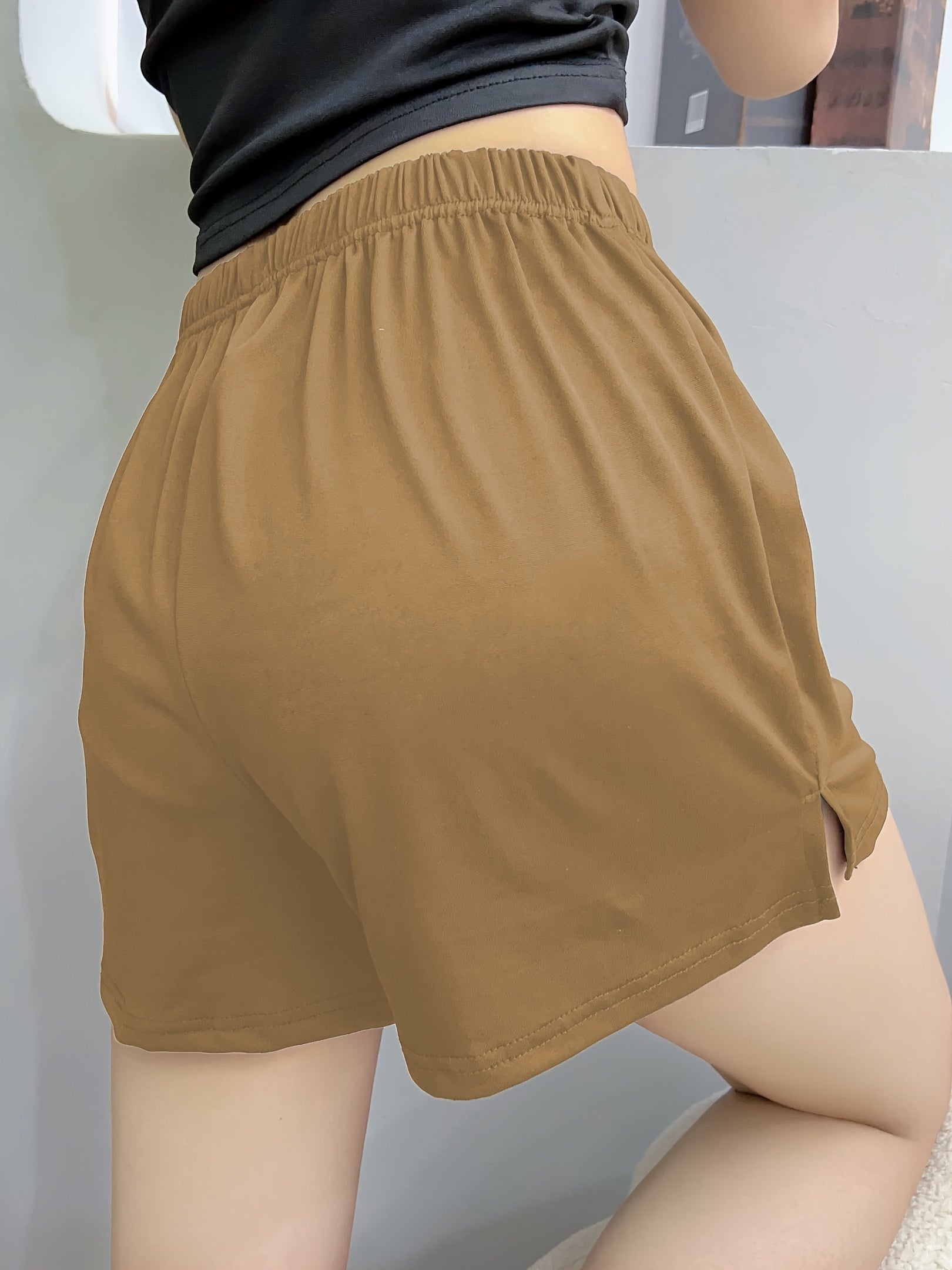 Women's Casual Sleep Shorts Plus Size Solid Elastic Waist Lounge Shorts