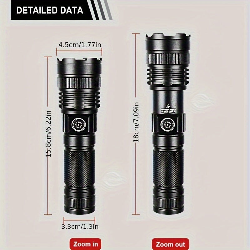 30W LED Tactical Flashlight USB Rechargeable Waterproof Aluminum Alloy Long-Range Zoom