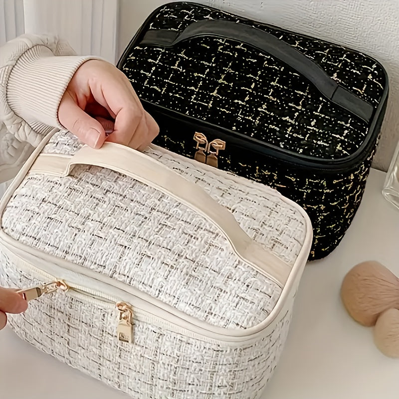 Плетеная косметичка с молнией, легкий органайзер для туалетных принадлежностей для женщин