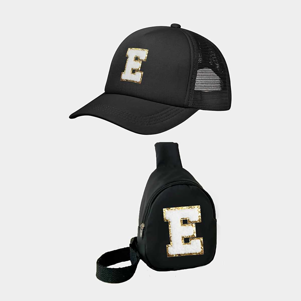 Boy's Accessories Set Waist Bag and Baseball Cap Black Polyester Adjustable Casual Sports