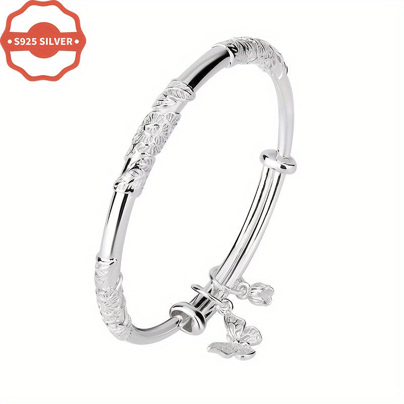 Pulsera de pulsera de plata con dijes de oro de 18 quilates, flores, mariposas y campanas para mujeres