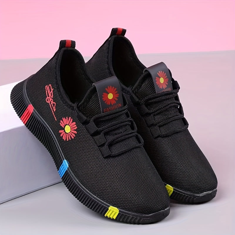 Women's Casual Low-Top Sneakers Black Red Multicolor Breathable Fabric