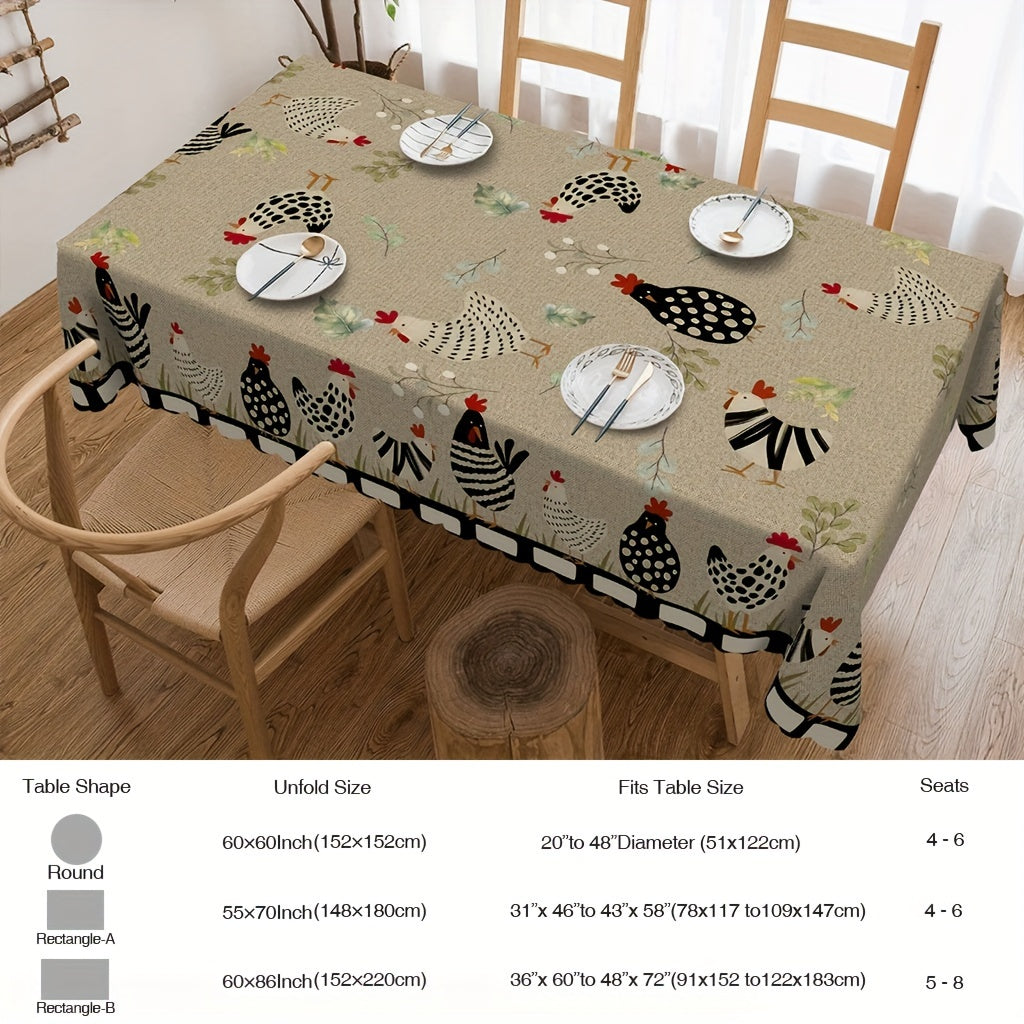 Rustic Farmhouse Style Table Cover with Rooster Pattern Stain Resistant Non-slip Wrinkle Resistant