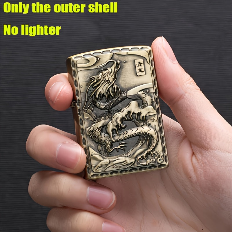 Bronze Relief Wall Decor With Four Divine Beasts and Windproof Lighter Case