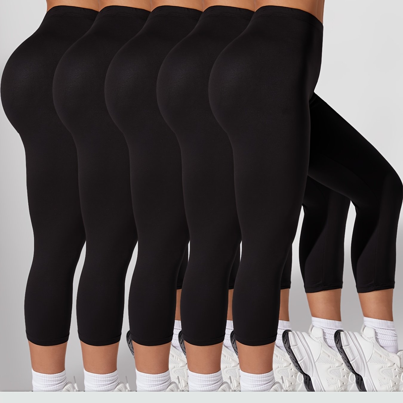 Plus Size Women's Soft High-Waisted Capri Leggings Yoga Running Black Blue Pink