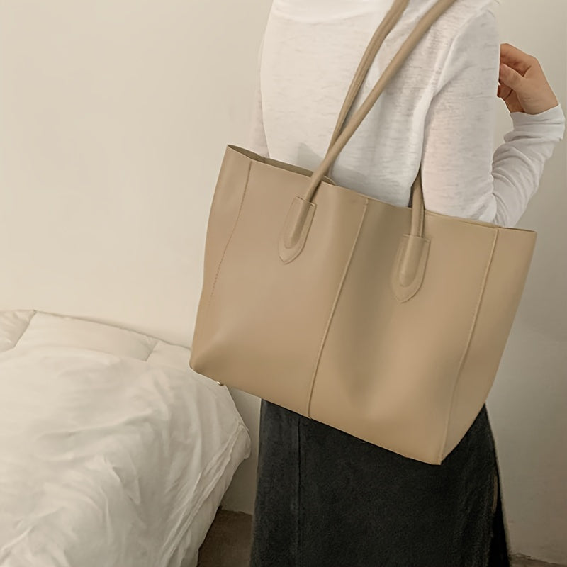 Large Capacity Vintage Style PU Tote Bag for Women Waterproof Office Daily Use