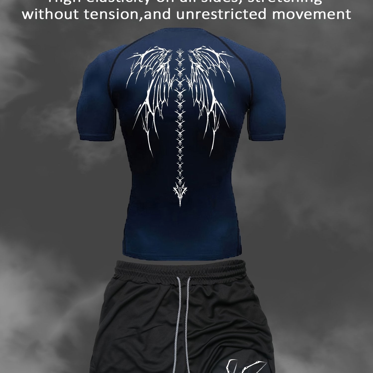 Men's Athletic Set Quick-Dry Compression T-Shirt and Multi-Pocket Shorts for Gym Running Outdoor