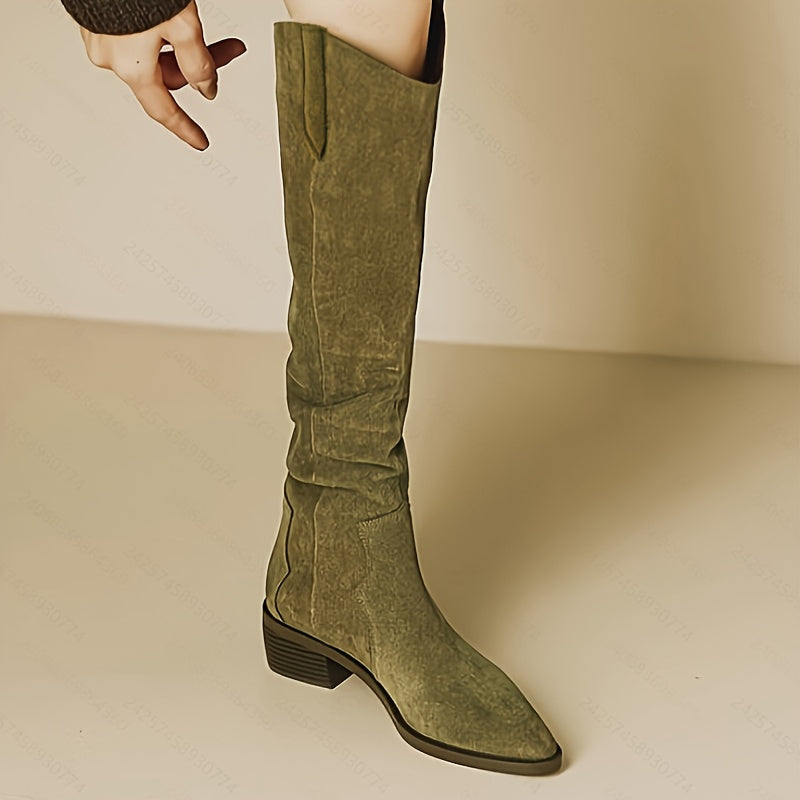 Women's Western Boots Slip-On Chunky Mid-Heel Pointed Toe All-Season