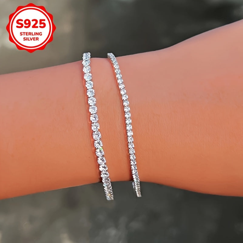 Sterling Silver Tennis Chain Bracelet with Cubic Zirconia Adjustable 2MM 3MM Hypoallergenic Jewelry for Women
