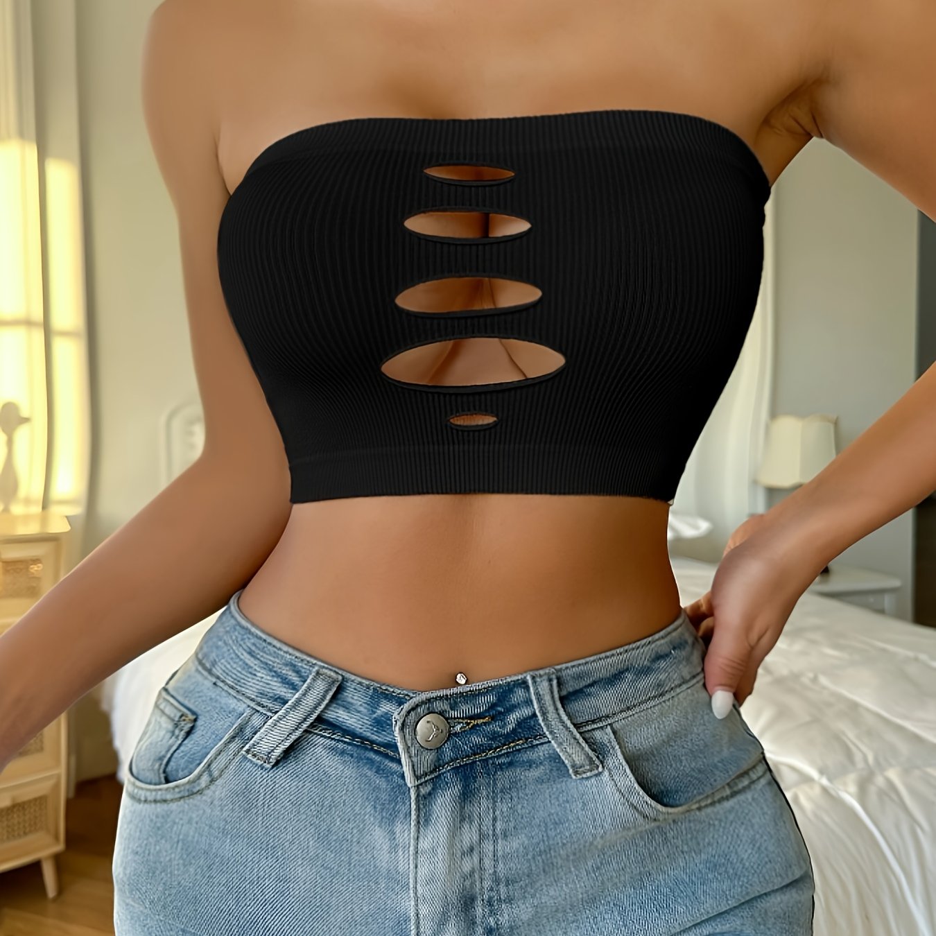 Sujetador bandeau sin tirantes con aros y soporte push-up para mujer