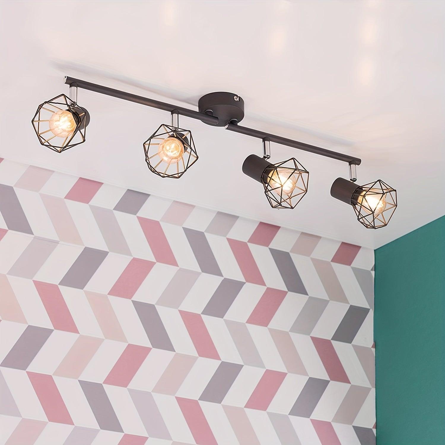 Black Metal Cage Ceiling Light for Bedroom Living Room Dining Room Corridor Rustic Style Adjustable Direction