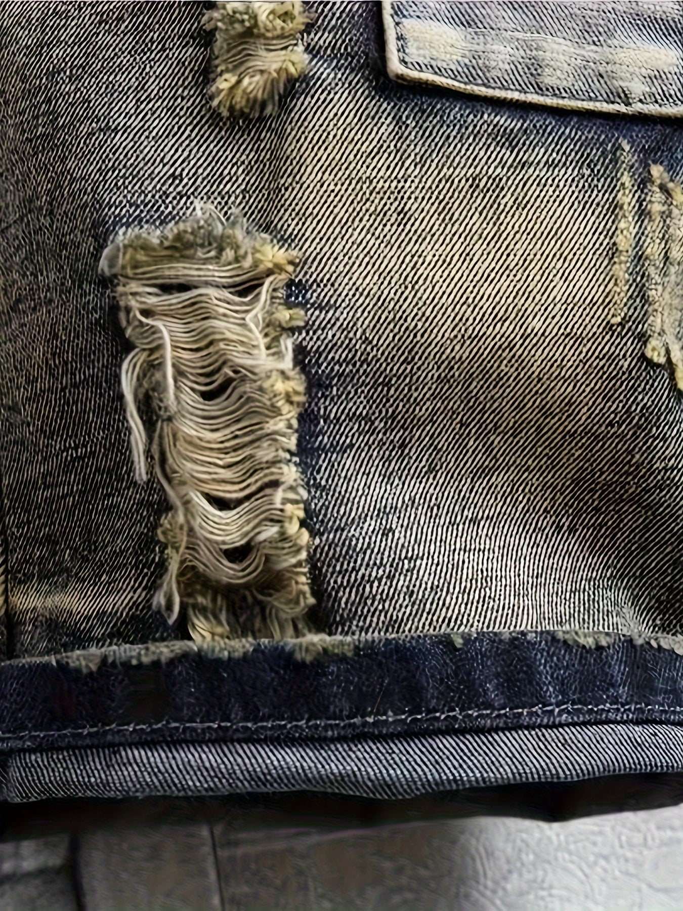 Men's Denim Shorts Ripped Distressed Cotton Blend Regular Fit Summer Street Style