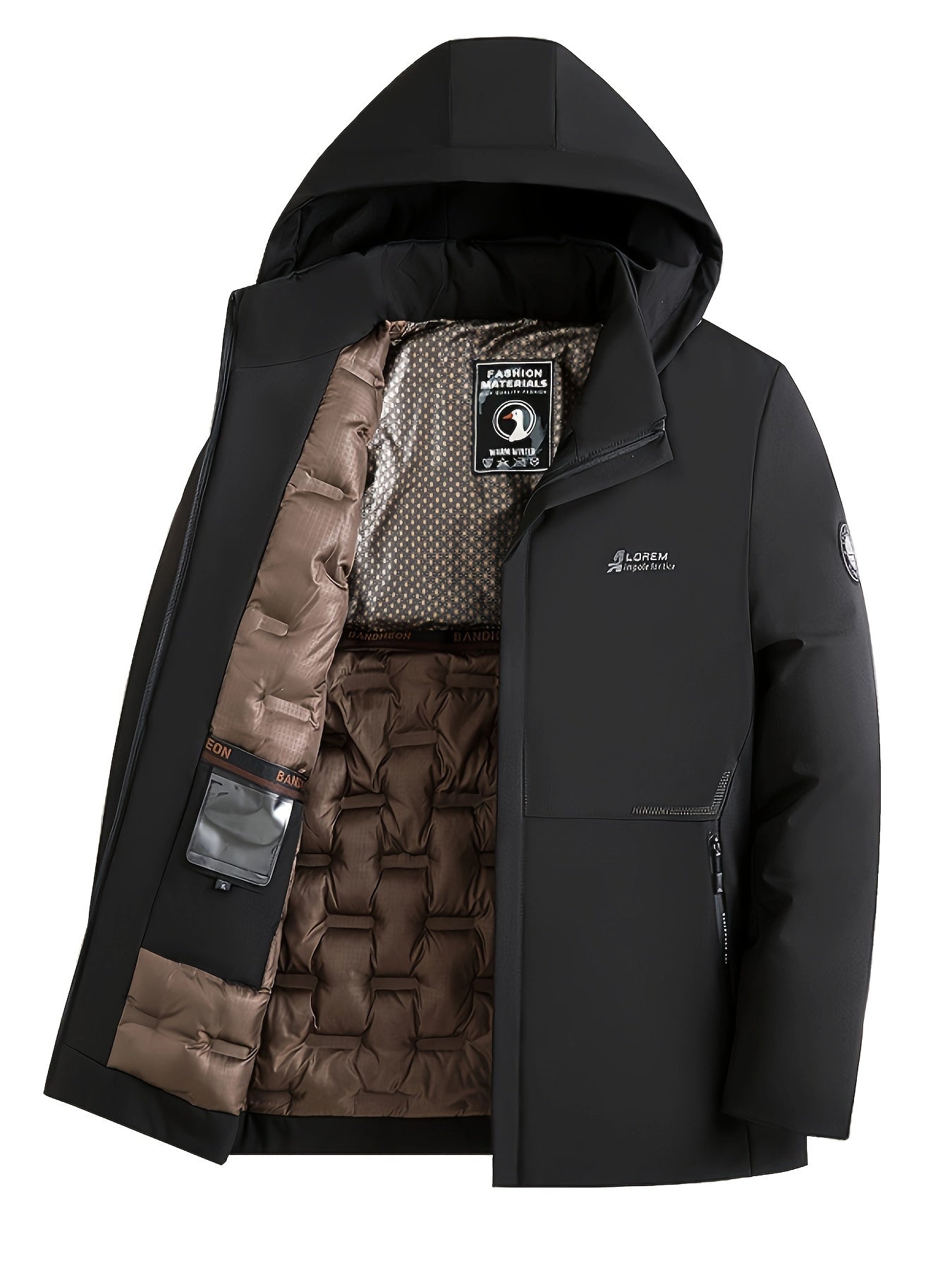 Men's Winter Coat Hooded Long Sleeve Polyester Filled Zipper Casual Outdoor