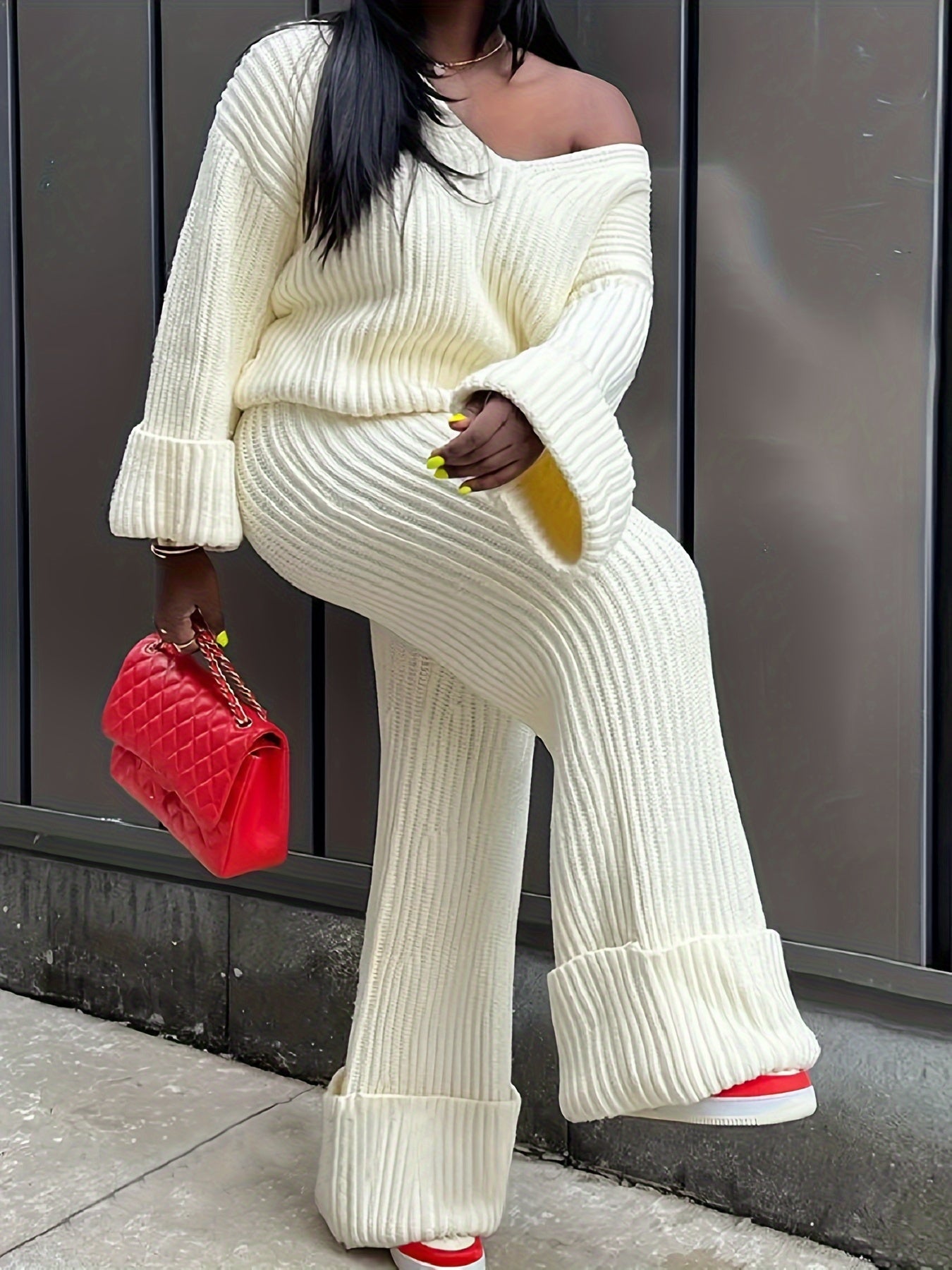 Girls Knit Sweater Set with Long Sleeves and Cozy Fabric