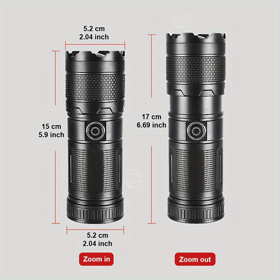 30W Rechargeable LED Handheld Flashlight with 5 Modes SOS Function and 2600mAh Battery