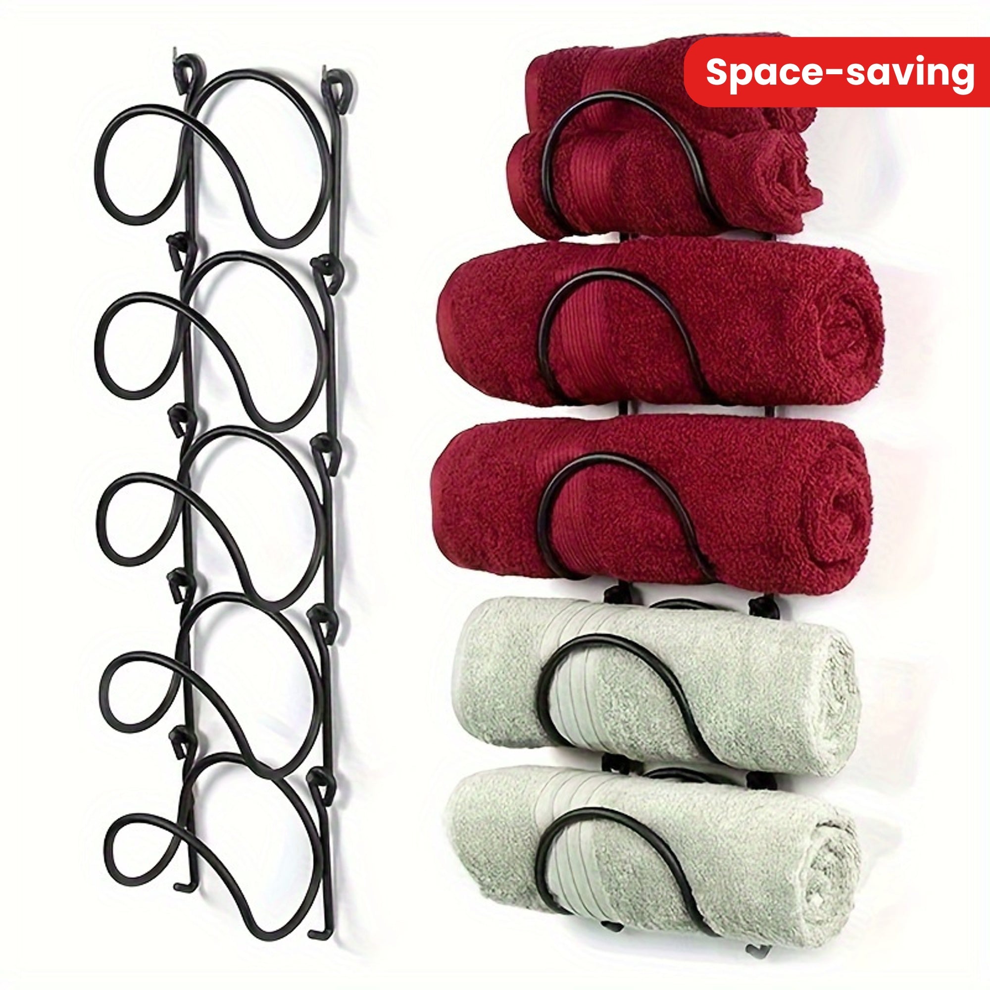 Set of 3 Wrought Iron Wall Organizer for Towels and Wine Space-Saving Decor