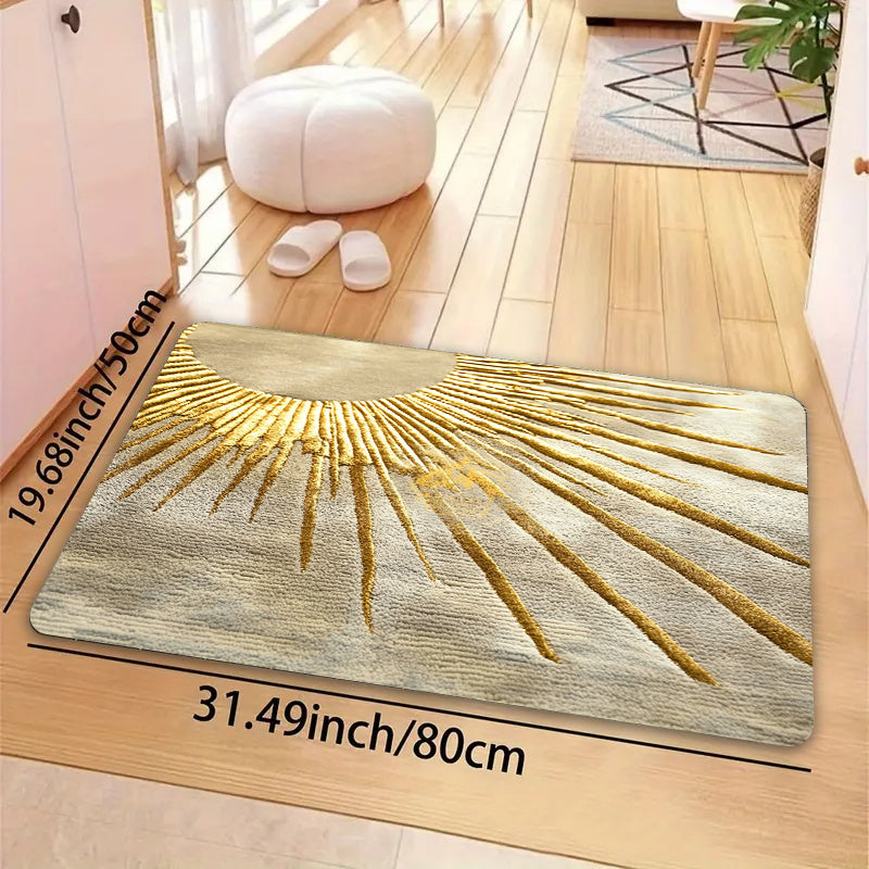 Rectangular Sunburst Entrance Mat Indoor Rug Soft Thick Sponge Machine Washable Polyester