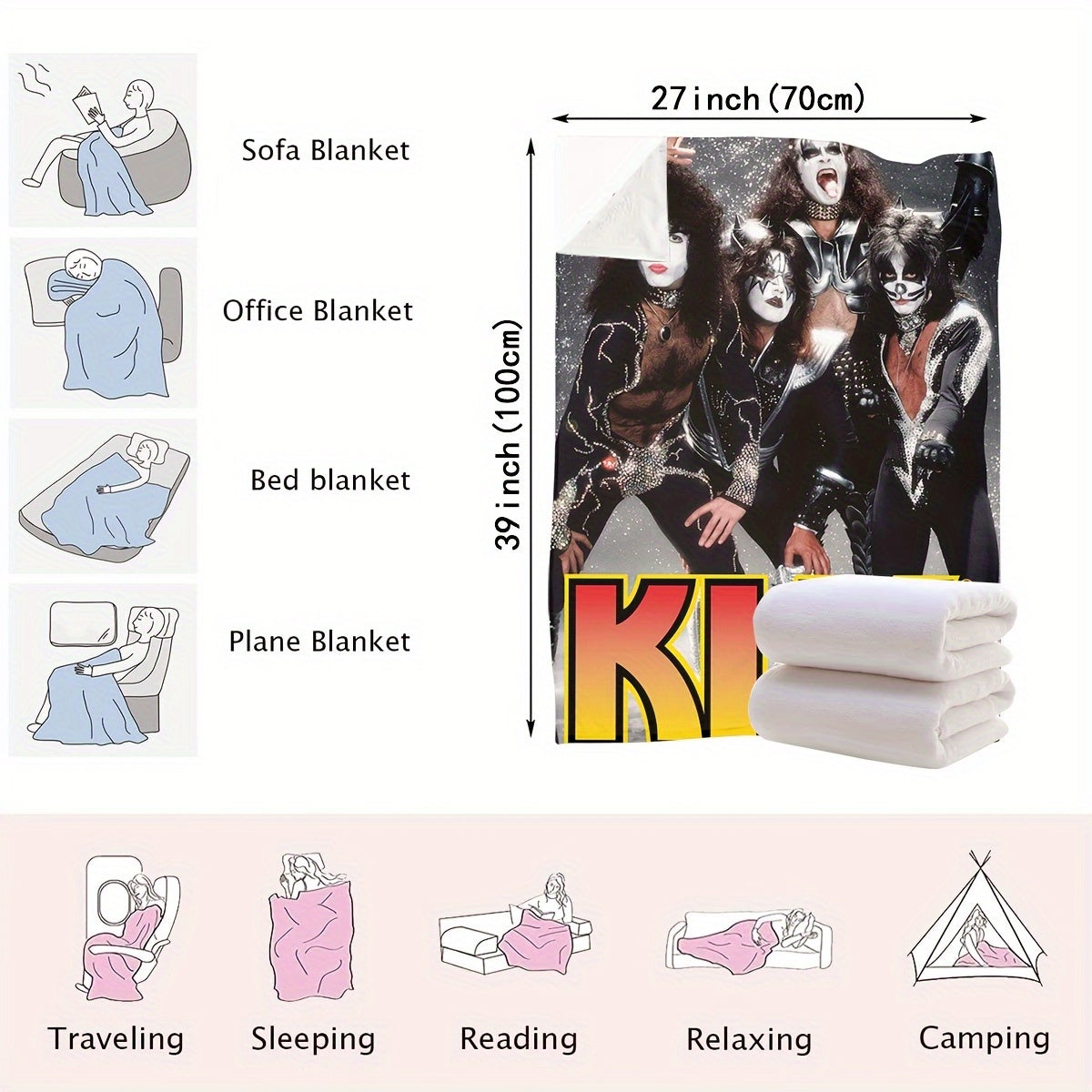 Rock Band Throw Blanket Knitted Polyester Red Yellow Gradient Lightweight Bed Cover