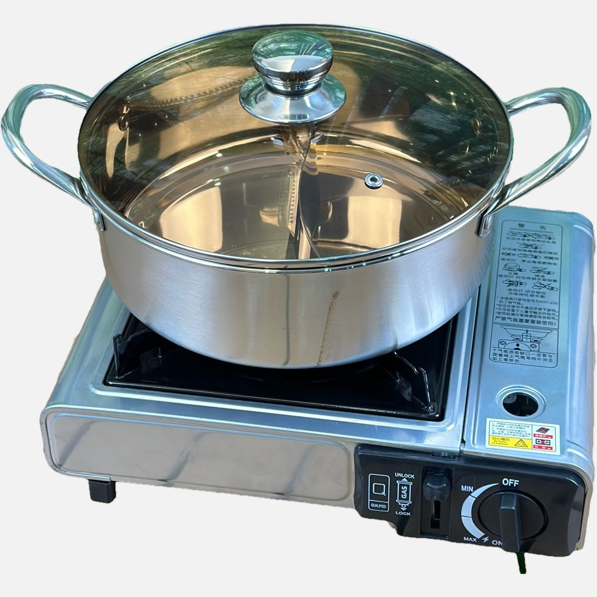 Stainless Steel Hot Pot Set with Divider Dual Flavor Cooking Large Capacity for Home and Restaurant