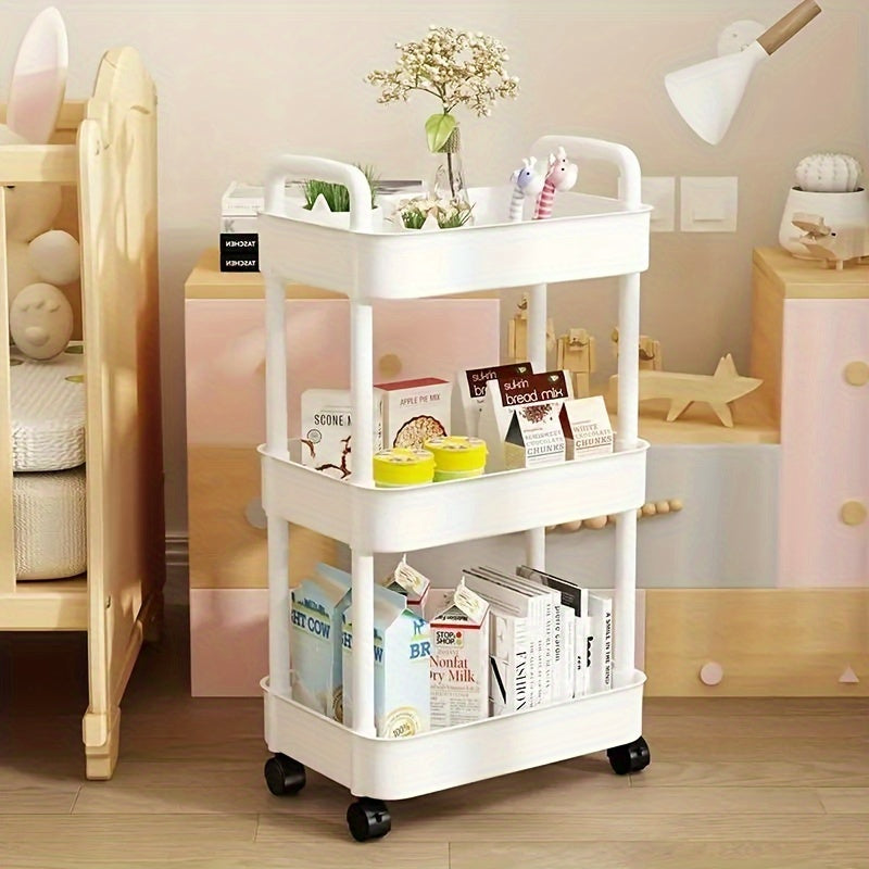 3-Tier Rolling Plastic Storage Cart for Kitchen, Office, Bathroom Organization