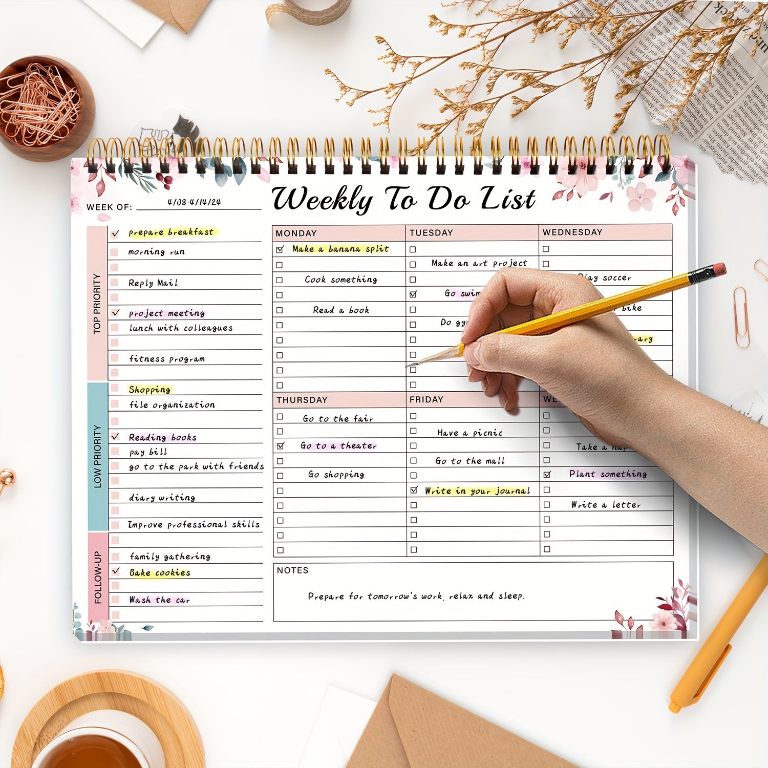 Student Weekly To-Do List Planner Notebook with Daily Organizer and Notes