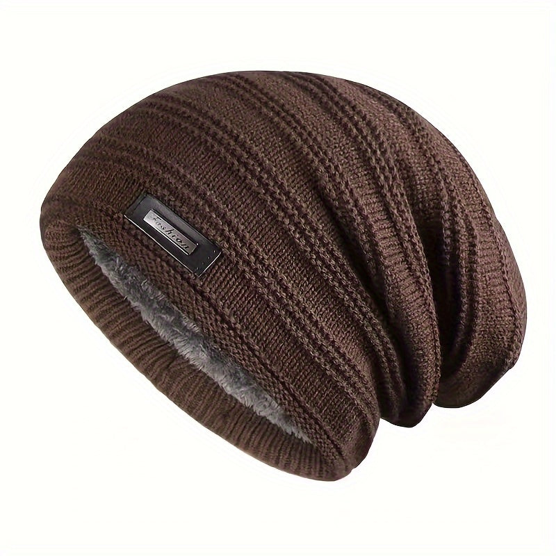 Knitted Hat for Men and Women Double Layer Plush Velvet Lining Winter Warmth