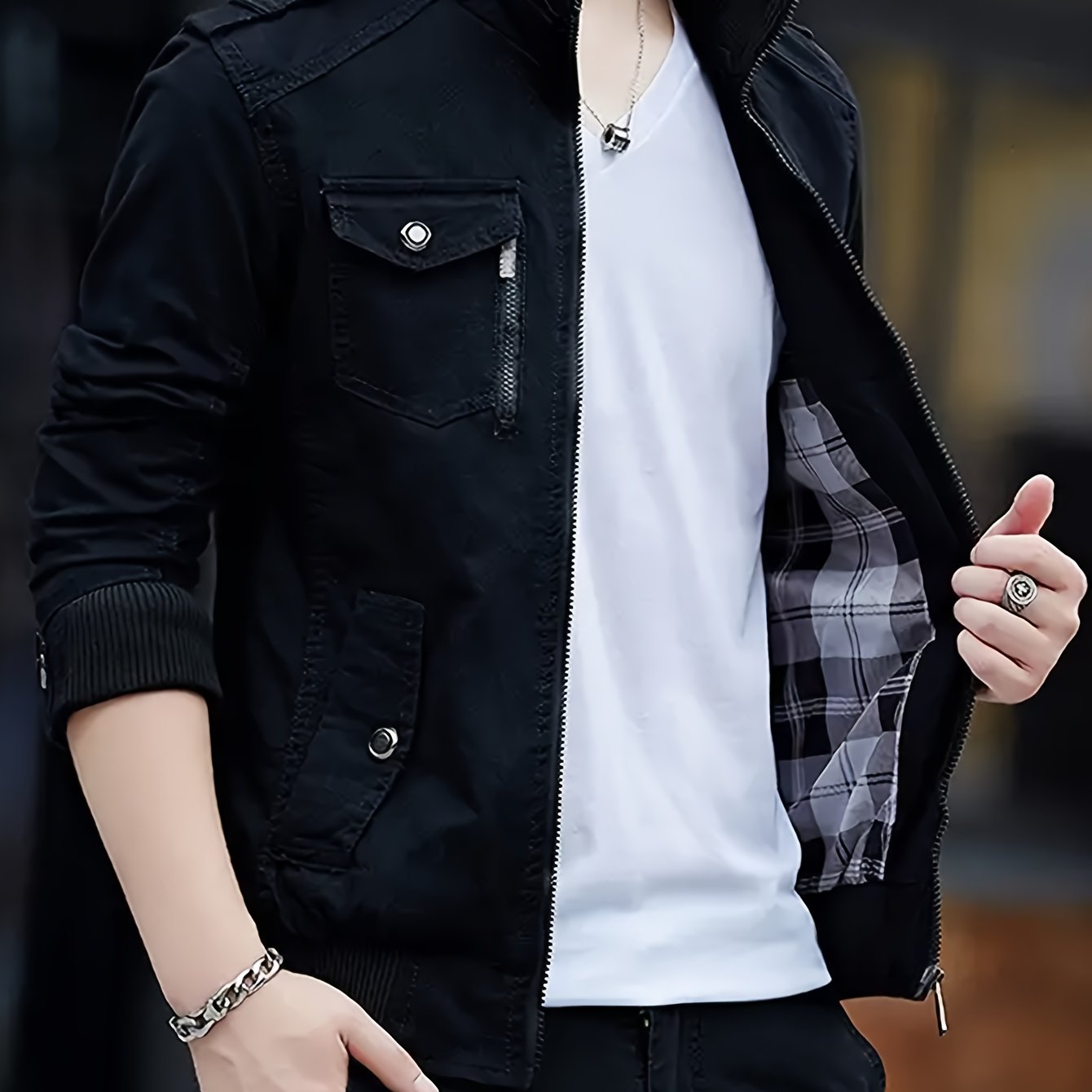 Erkaklar uchun ko'p cho'ntakli bej rangli yukka palto, kuz/qish mavsumi uchun, zamonaviy va amaliy ochiq havoda kiyish uchun.