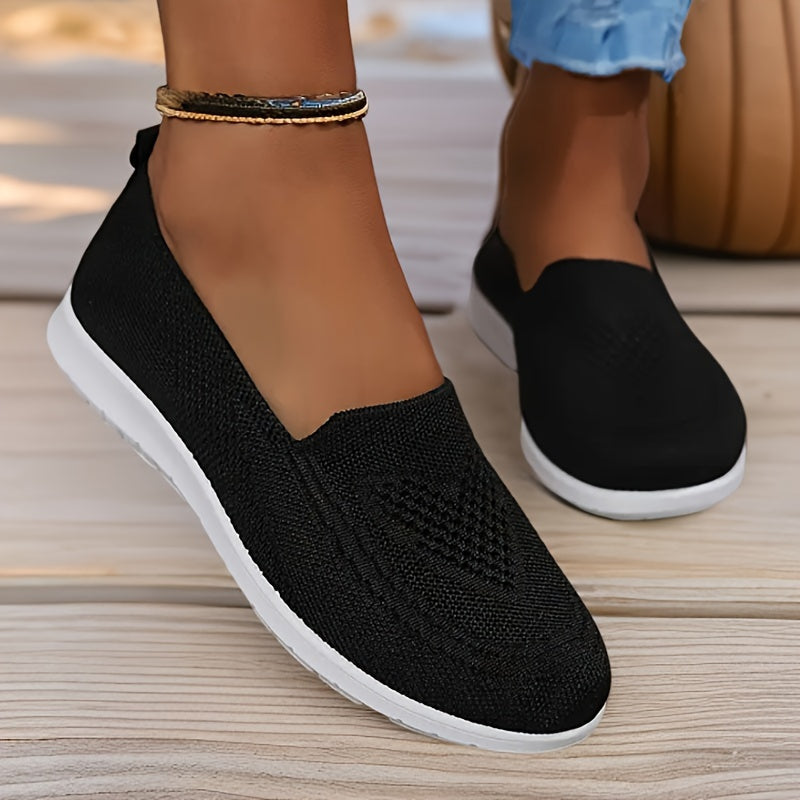 Women’s Lightweight Breathable Knit Flats Slip-On Walking Shoes Casual Allseason