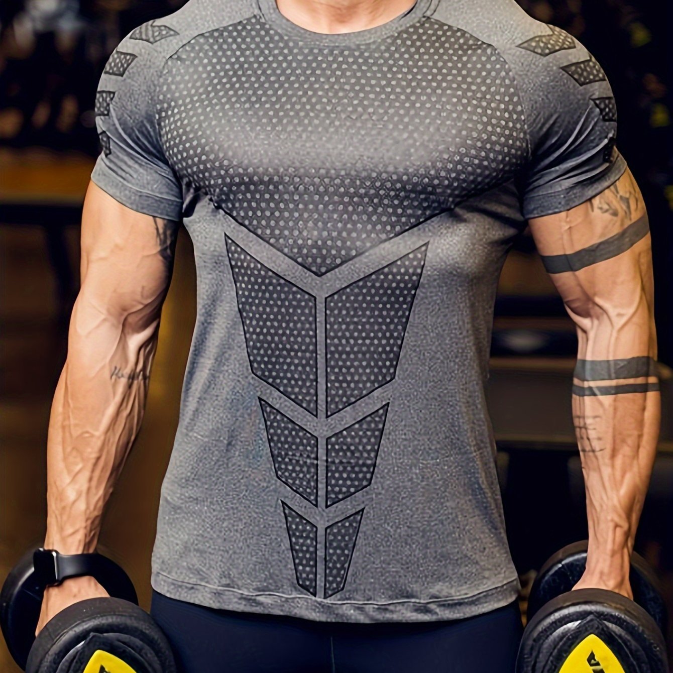 Men's Short Sleeve Compression T-Shirt for Bodybuilding Training Breathable Quick-Drying Polyester
