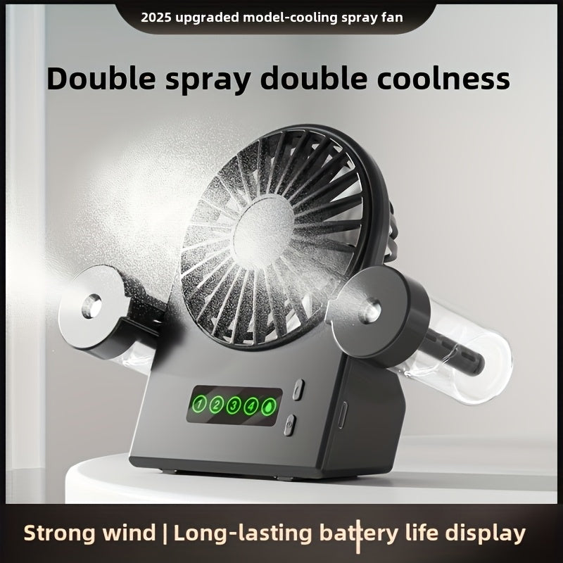 USB Rechargeable Portable Fan with 1200mAh Battery Adjustable Speeds Cooling Mist Digital Display