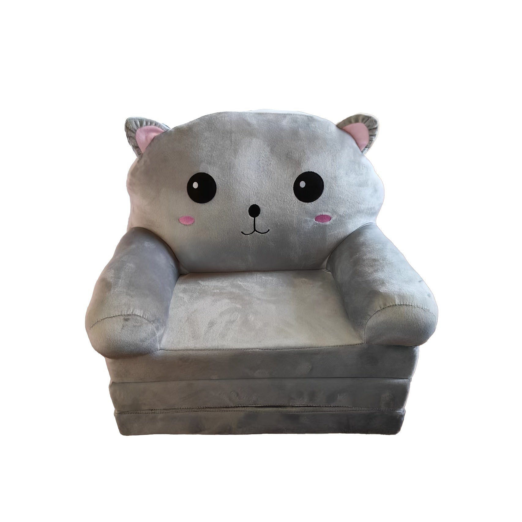 Foldable Kids Sofa Chair with Pillow Gray Cozy Recliner Lounge Seat