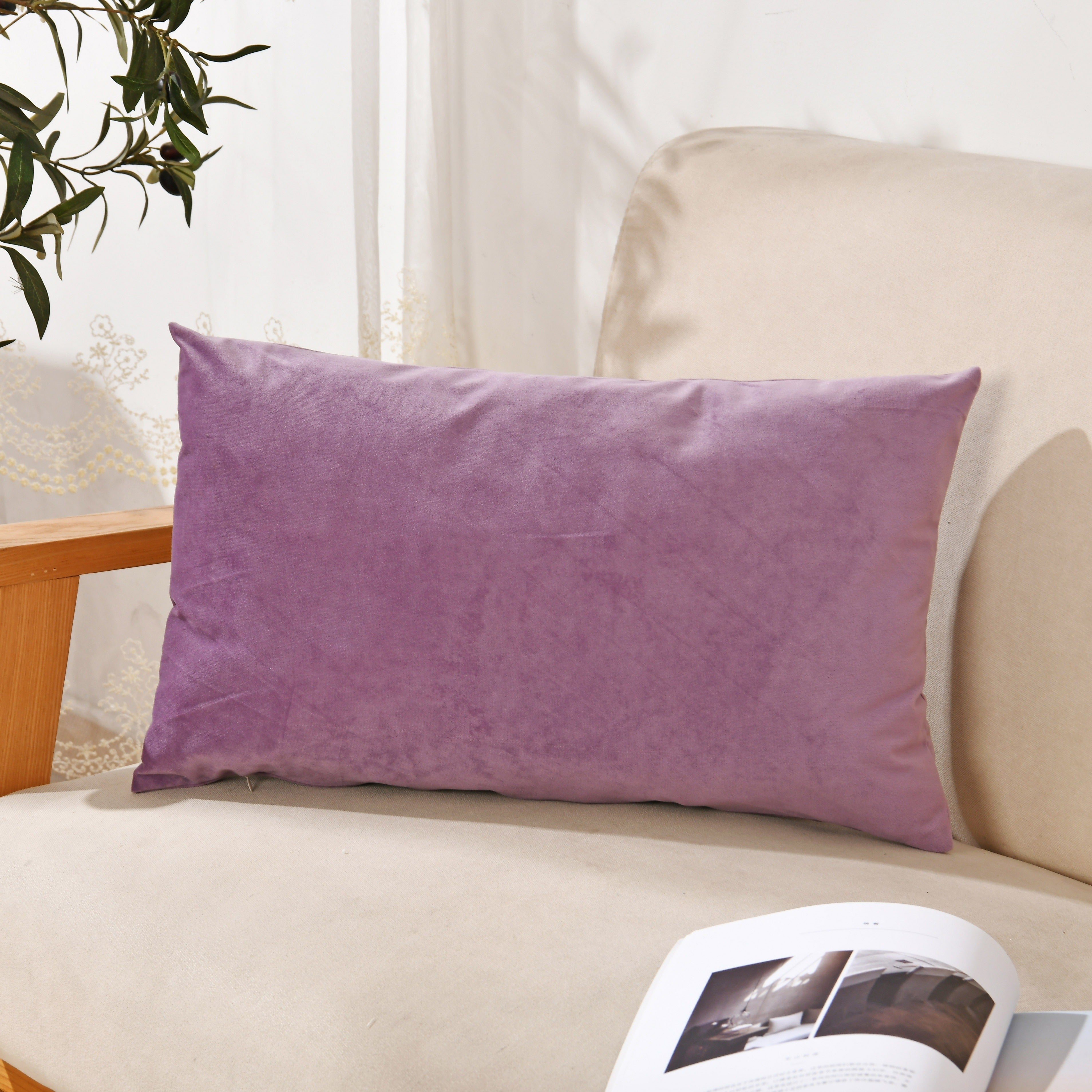 Velvet Throw Pillow Cover in Navy Blue Yellow-Green Orange Polyester Zipper Closure for Living Room Bedroom