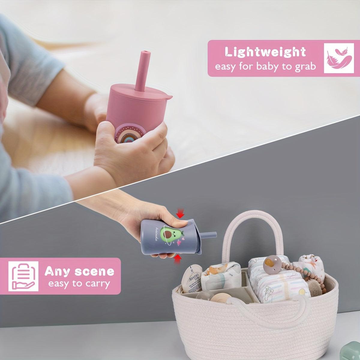 Silicone Training Cup for Toddlers BPA-Free Microwave Safe Dishwasher Safe with Lid and Straw