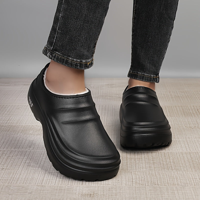 Women's EVA Clogs Comfortable Anti-Slip Winter Work Shoes Black White Collar