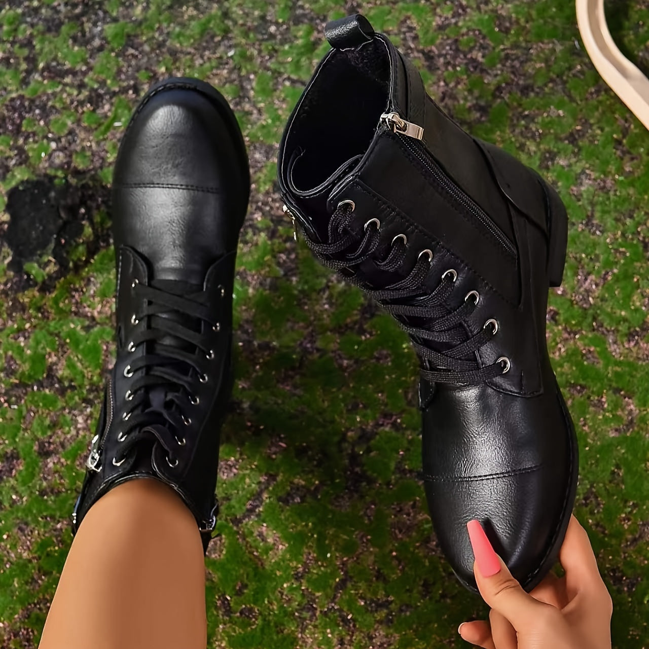 Women's Motorcycle Boots Mid-Calf Leather Zipper Buckle Casual